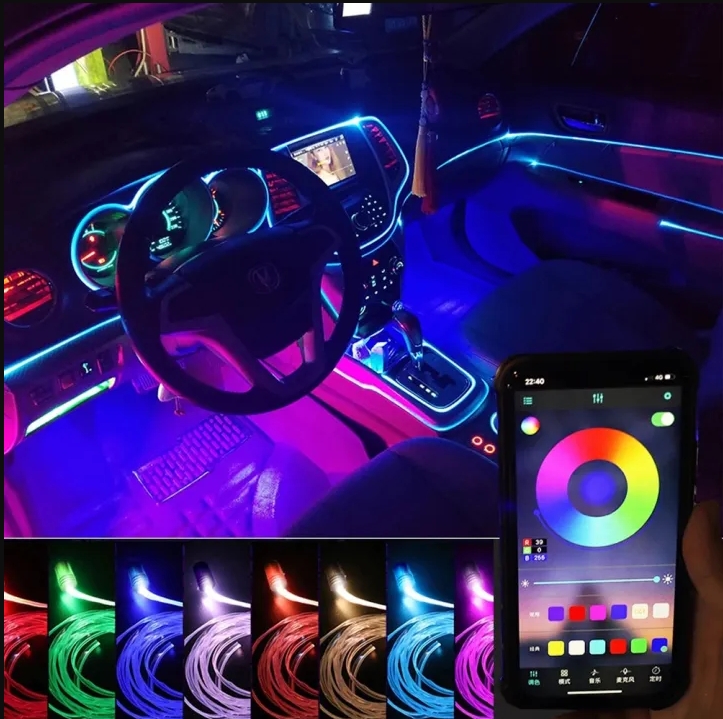 Car RGB LED Strips Ambient Light APP Control for Car Interior ...